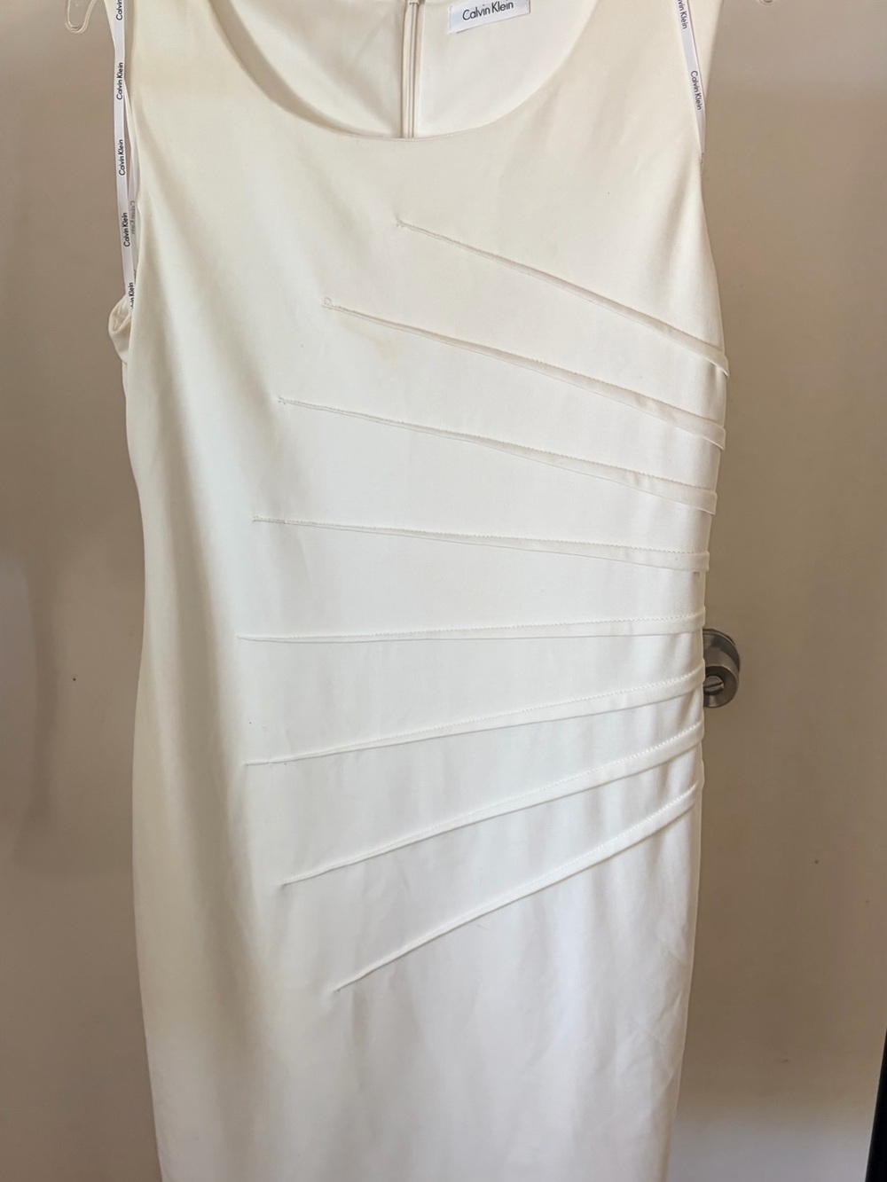 Calvin Klein Cream Sleeveless Dress with Diagonal Stitch Detail